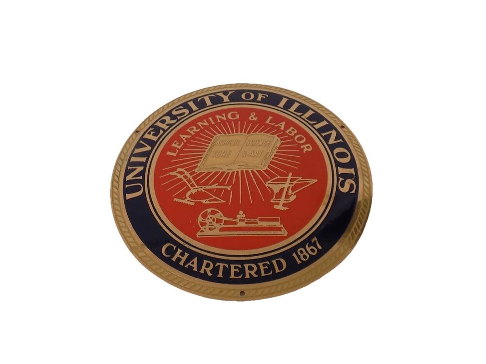 Vintage University of Illinois brass plaque or license plate topper